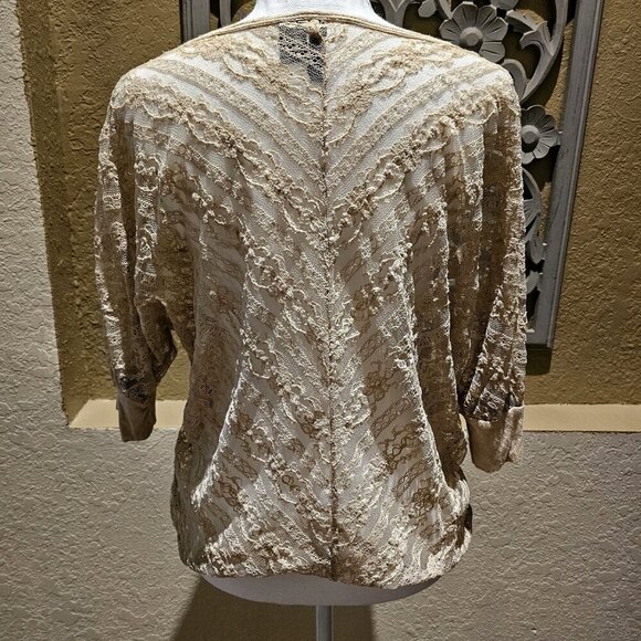 Full Tilt L Lace Champagne Top Feminine Whimsy Vintage Fairy Sheer Romantic Boho - Picture 2 of 11